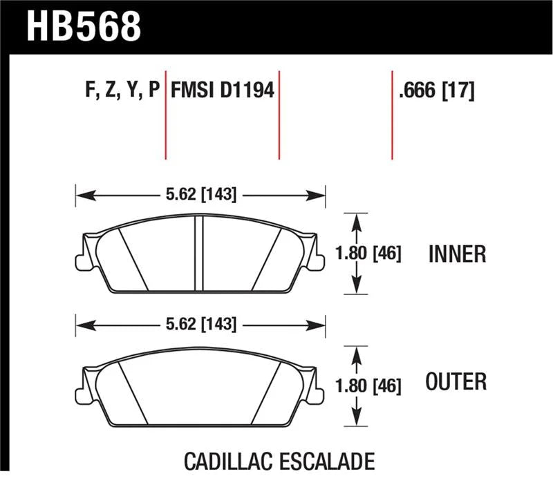 Hawk Performance Ceramic Street Brake Pads fits 2007-2015 Cadillac Escalade / 2007-2013 2015 Cadillac Escalade ESV / 2007-...
