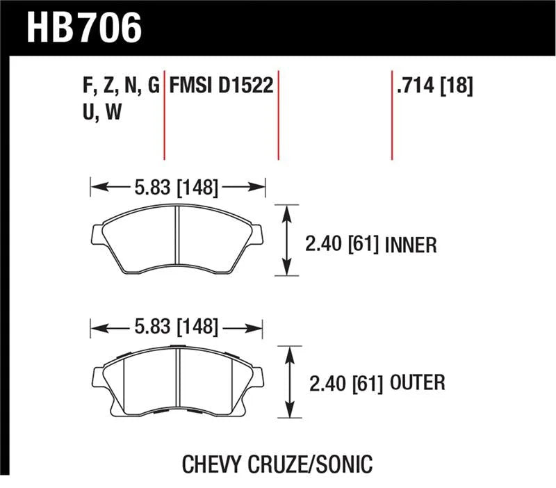 Hawk Performance HP Plus Front Street Brake Pads fits 2011-2014 Chevrolet Cruze ECO / 2016 Chevrolet Cruze L / 2011-2014 2...