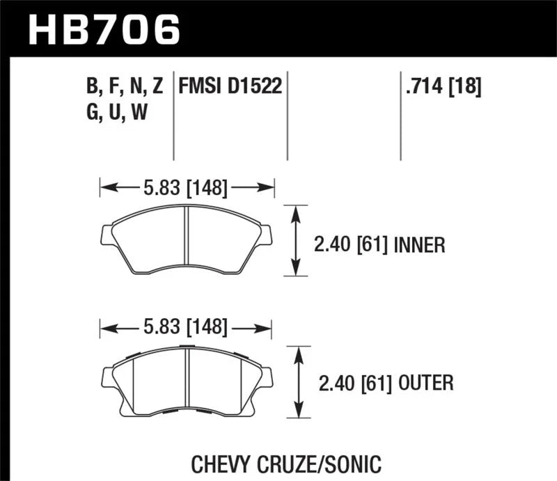 Hawk Performance HP Plus Front Street Brake Pads fits 2011-2014 Chevrolet Cruze ECO / 2016 Chevrolet Cruze L / 2011-2014 2...