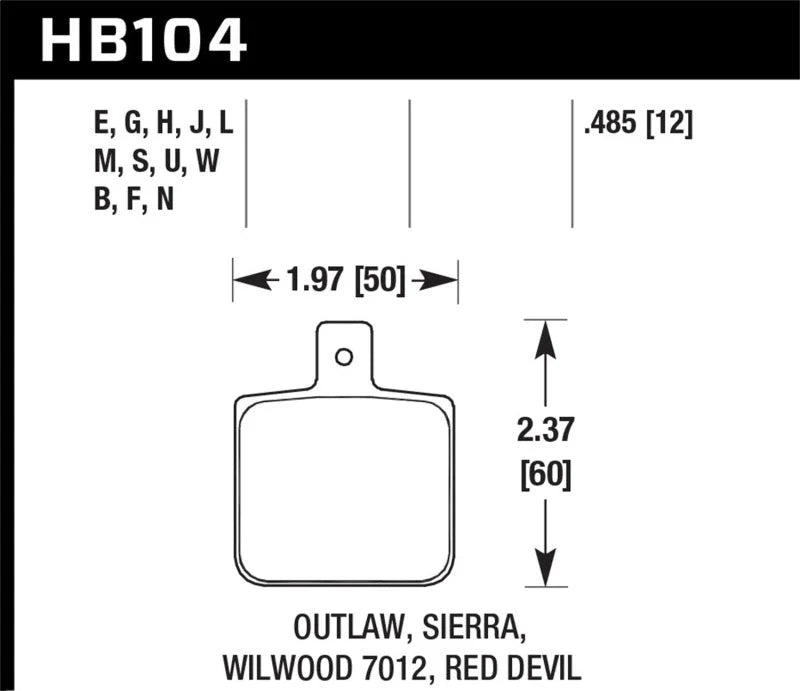 Hawk Sierra/Outlaw/Wilwood HP+ Street Brake Pads - Side View