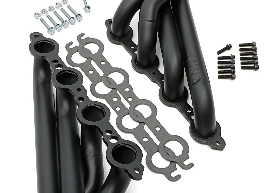 Hedman Hedders 1968-72 Chevelle/El Camino; LS Swap Headers; Mid-length - 304 Stainless- Black 62143 - Back View