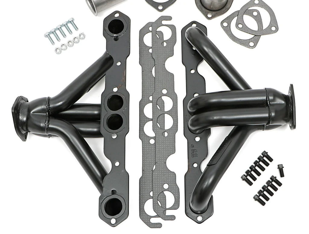 Hedman Hedders BLOCK HUGGER Headers; 1-1/2 in. Tubes; Uncoated fits Chevrolet Sb 283-400 - Back View