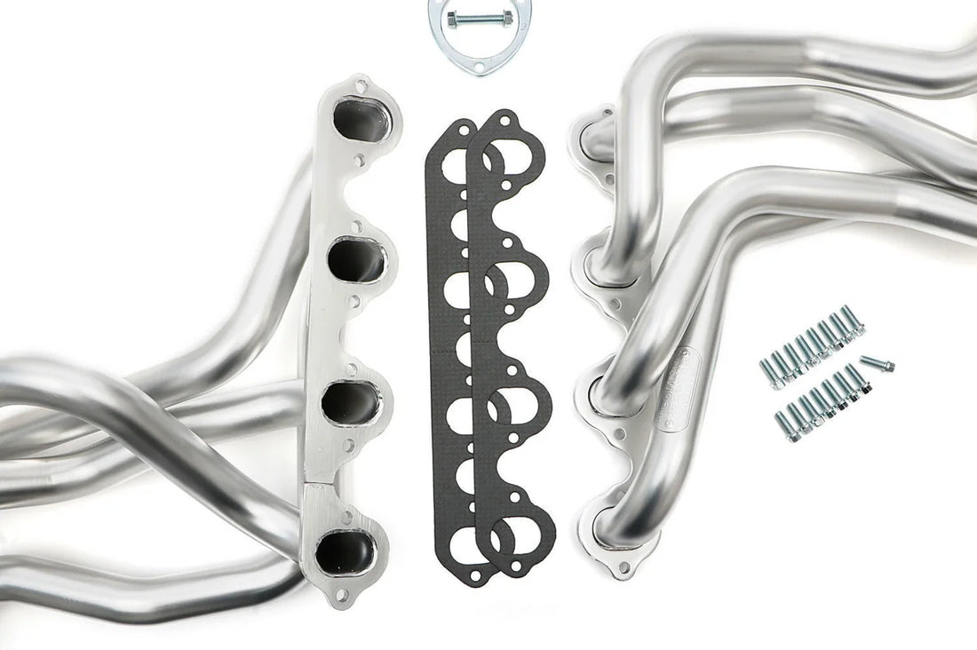 Hedman Hedders HD Silver Long Headers 89348 fits 1983-1987 Ford F-250 / F-350 - Back View