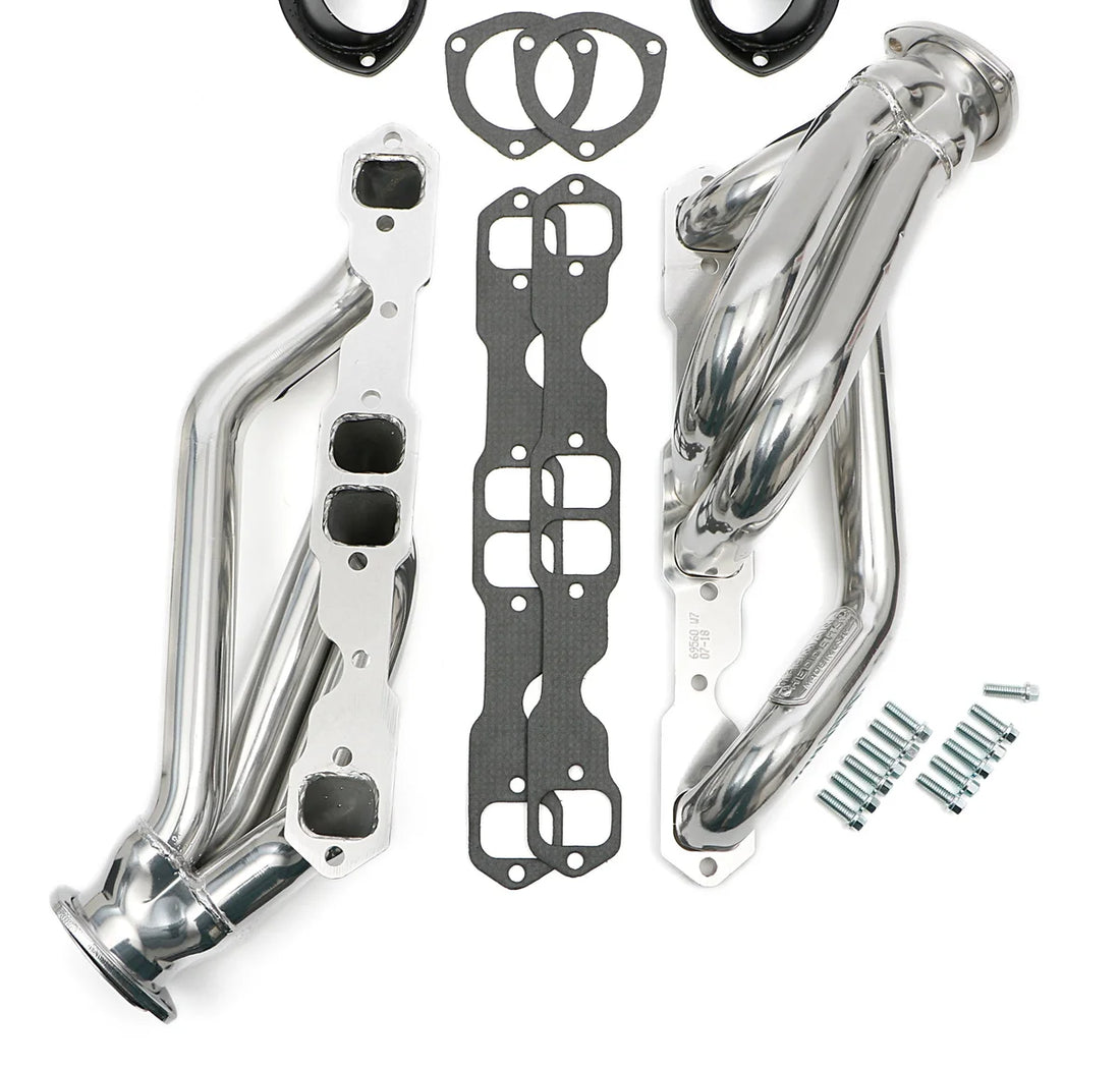 Hedman Hedders Silver 1-3/4 in Mid-Length Swap Headers fits 1982-2004 Chevrolet / GMC / Isuzu Sb Chevy 2WD - Back View