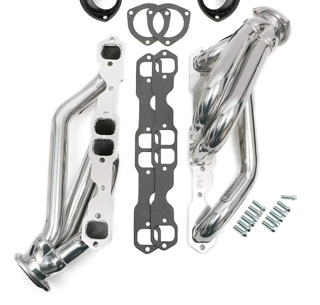 Hedman Hedders Silver 1-3/4 in Mid-Length Swap Headers fits 1982-2004 Chevrolet / GMC / Isuzu Sb Chevy 2WD - Back View