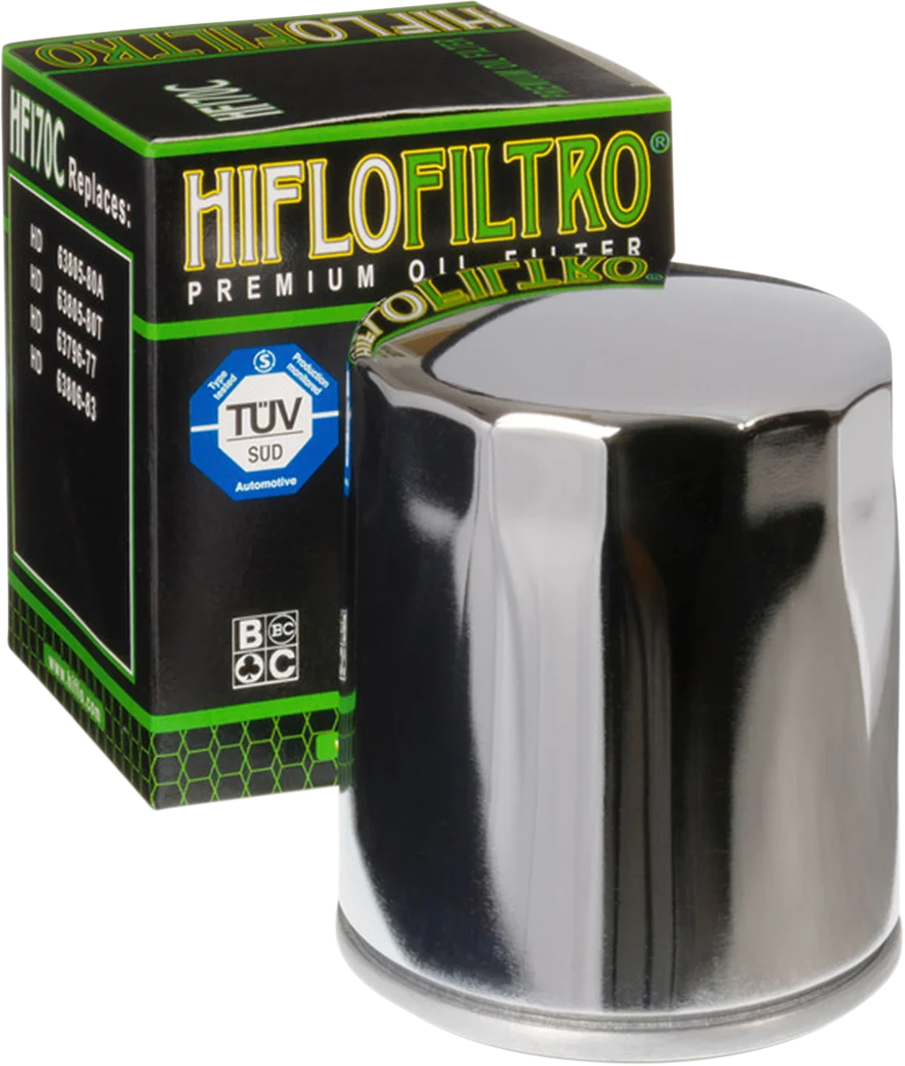 Hiflofiltro Oil Filter - Chrome HF170C - Side View