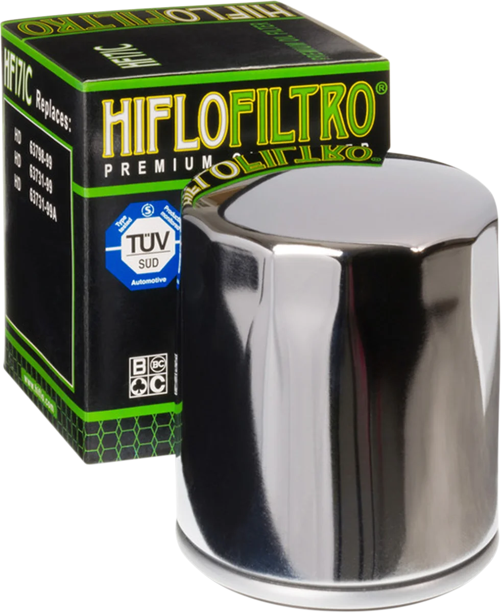 Hiflofiltro Oil Filter - Chrome HF172C - Side View