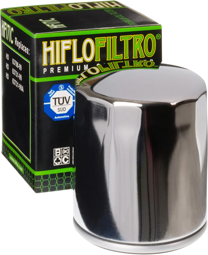 Hiflofiltro Oil Filter - Chrome HF172C - Side View