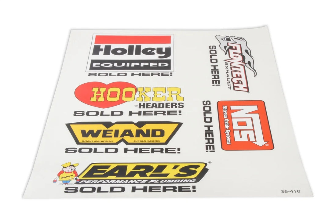 Holley 13" x 18" Holley Brand Sold Here decal sheet 36-410 - Detail View