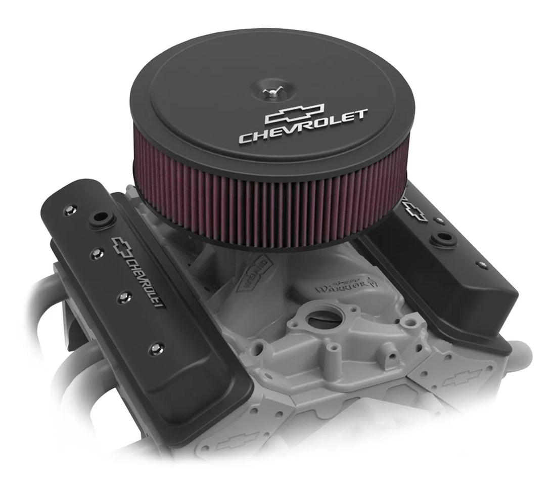 Holley 14" x 4" Air Cleaner Kit w/ Premium Filter - GM "Bowtie" and "Chevrolet" Logo 120-221 - Side View