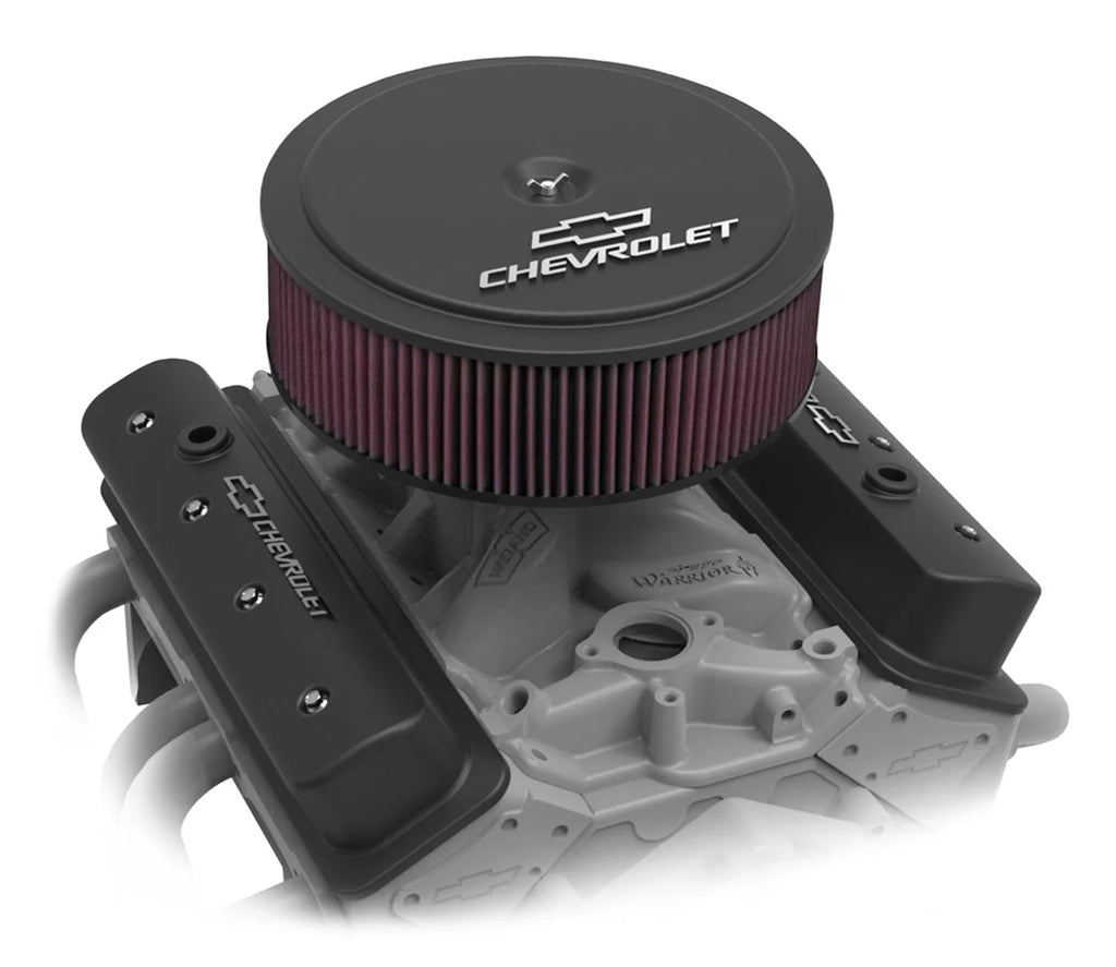 Holley 14" x 4" Air Cleaner Kit w/ Premium Filter - GM "Bowtie" and "Chevrolet" Logo 120-221 - Side View
