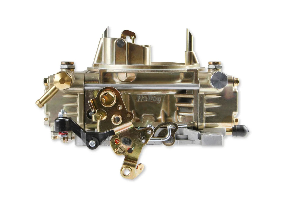 Holley 390 CFM - 4160 - Vacuum Secondaries - Gold Dichromate - Gasoline 0-8007 - Side View
