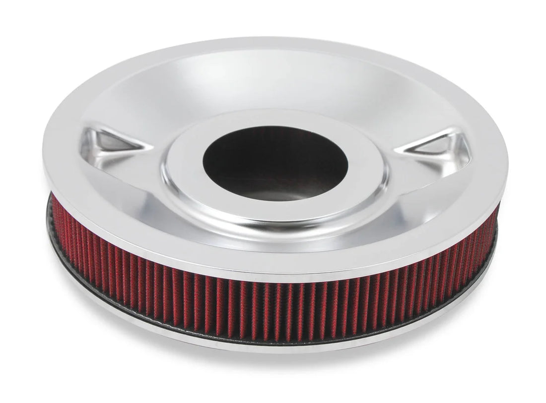 Holley 4150 Drop Base Air Cleaner Chrome w/3" Red Washable Gauze Filter 120-4130 - Side View