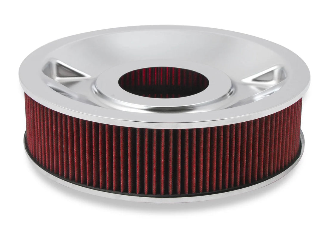 Holley 4150 Drop Base Air Cleaner Chrome w/4" Red Washable Gauze Filter 120-4140 - Side View
