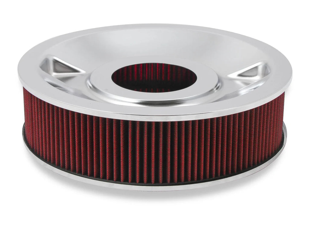 Holley 4150 Drop Base Air Cleaner Chrome w/4" Red Washable Gauze Filter 120-4140 - Side View