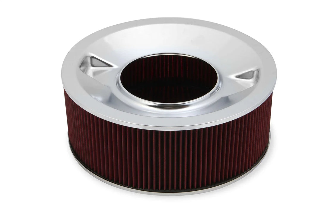 Holley 4500 Drop Base Air Cleaner Chrome w/6" Red Washable Gauze Filter 120-4560 - Side View