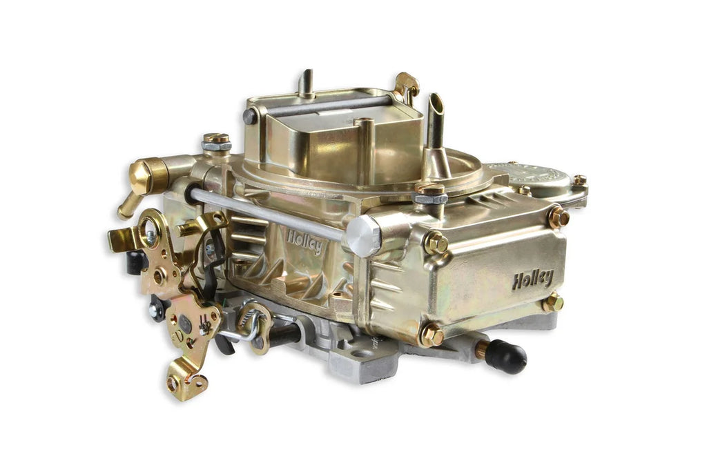 Holley 465 CFM - 4160 - Vacuum Secondaries - Gold Dichromate - Gasoline 0-1848-2 - Side View