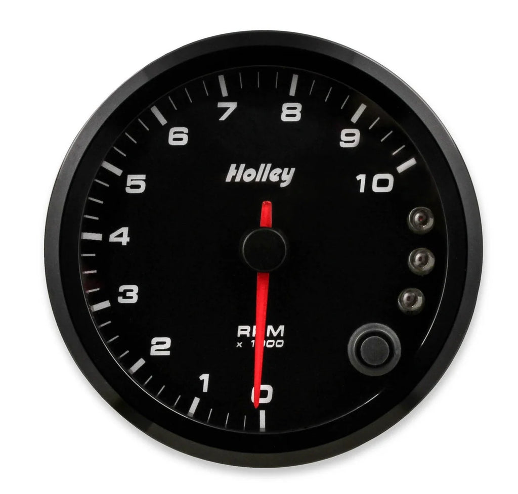 Holley Black 3-3/8" Tachometer 0-10K Standalone w/ Internal Shiftlight-Holley logo 26-617 - Main Product View