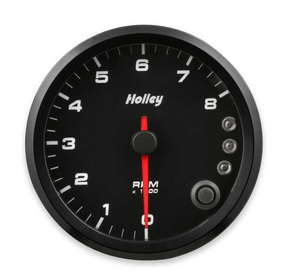 Holley Black 3-3/8" Tachometer 0-8K Standalone w/ Internal Shiftlight-Holley logo 26-615 - Main Product View