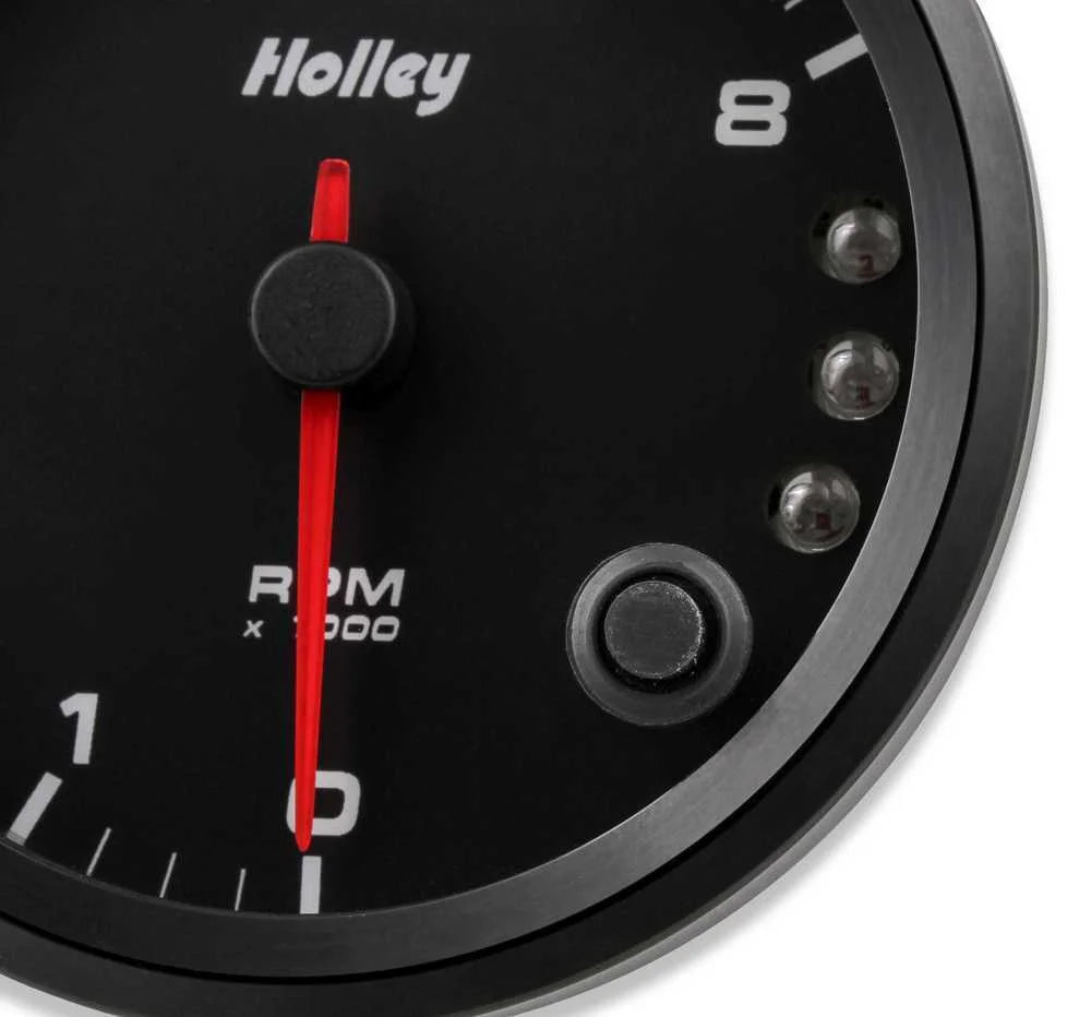 Holley Black 3-3/8" Tachometer 0-8K Standalone w/ Internal Shiftlight-Holley logo 26-615 - Side View
