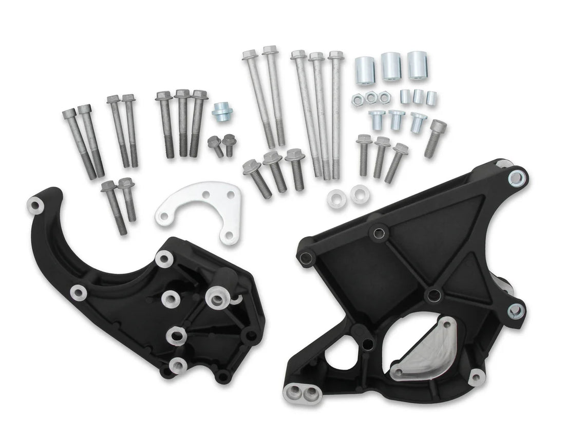 Holley Black Alt, P/S & A/C- Fits Sanden SD508 or SD7 Comp. - Side View