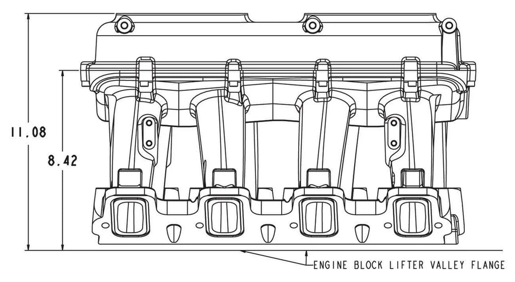 Holley Carbureted Hi-Ram Intake, 2 x 4150™ (sideways and inline mounting) 300-113 - Dimension Reference
