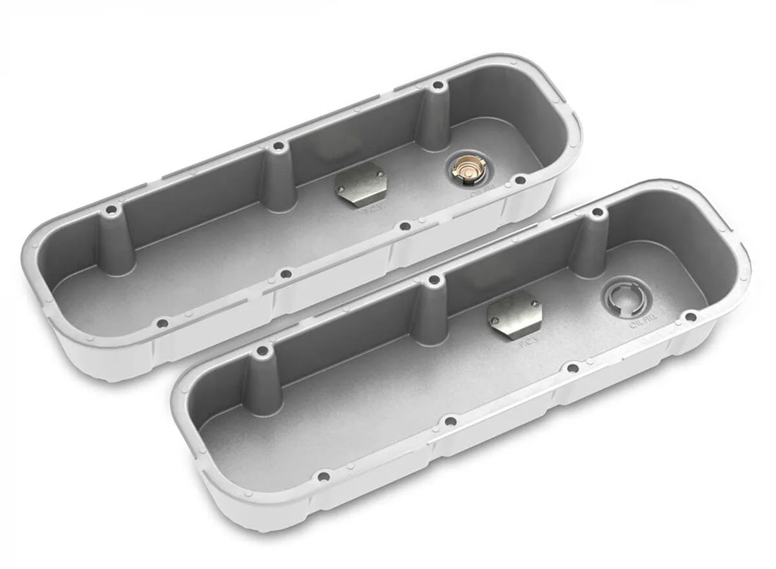 Holley Cast Aluminum Tall M/T Valve Cover for BBC Engines, Polished Finish 241-151 - Side View