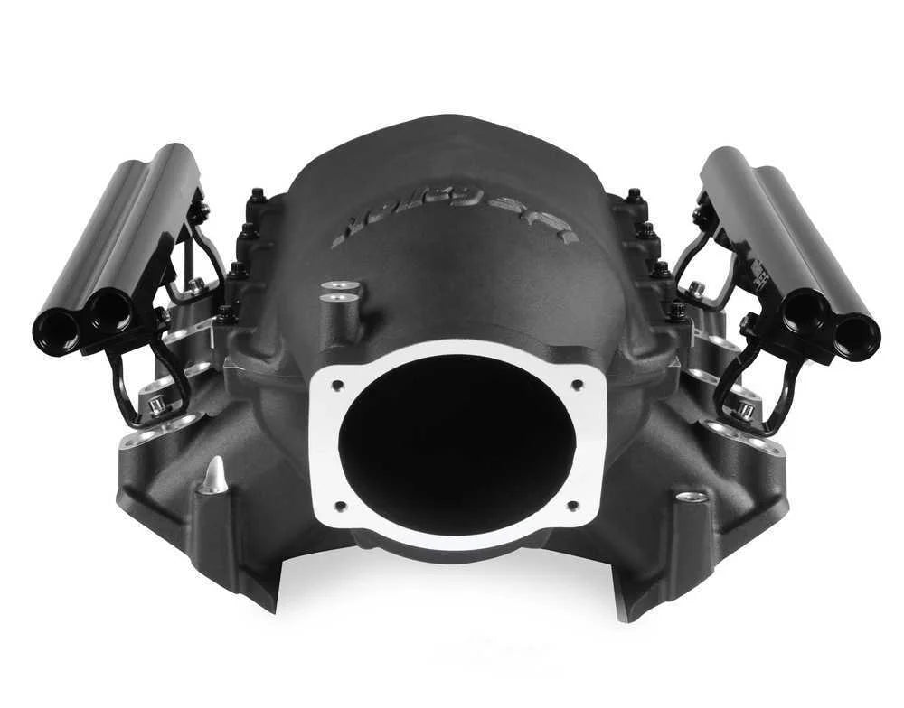 Holley EFI Holley Lo-Ram Manifold Kit Dual Injector- Black 300-683BK fits GM LS3 / L92 - Back View