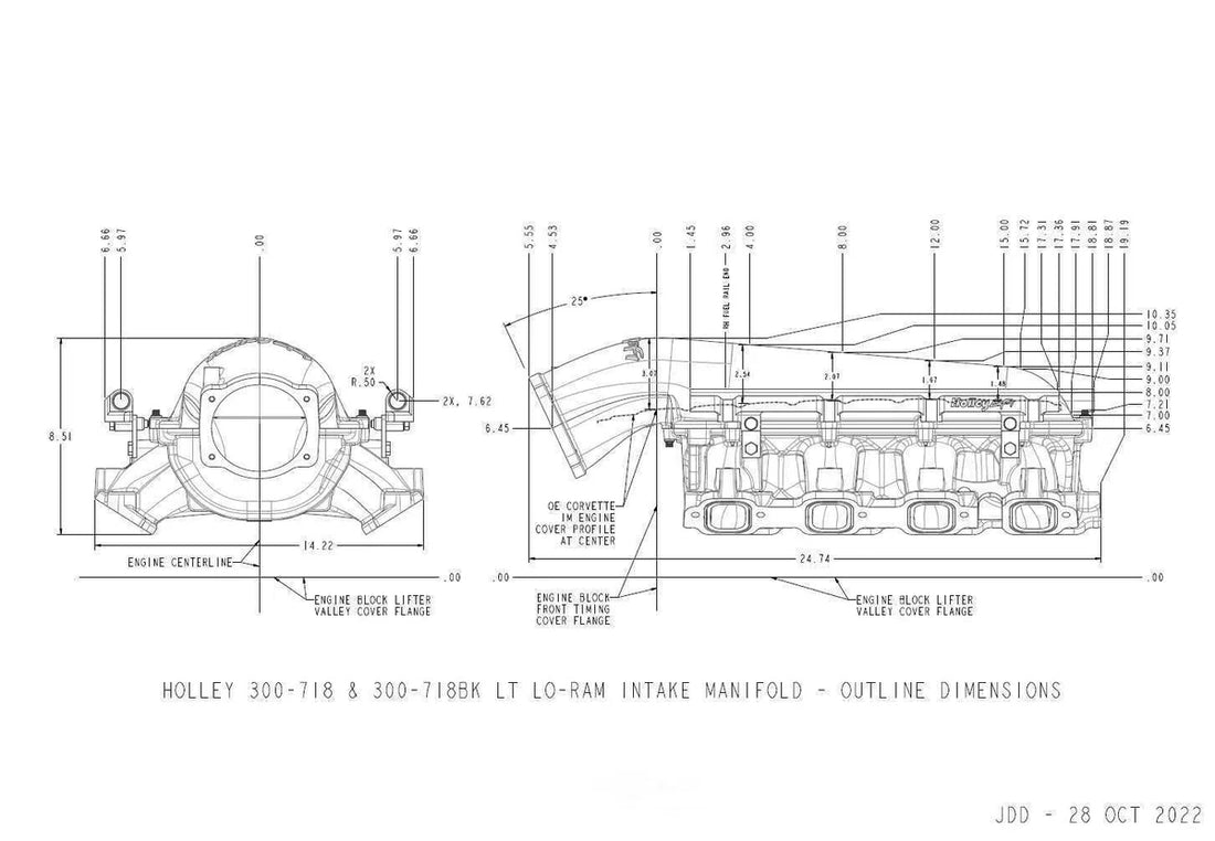 Holley EFI Holley Lo-Ram Manifold Kit and Port Injection Fuel Rails 300-718BK fits GM Gen V LT - Side View