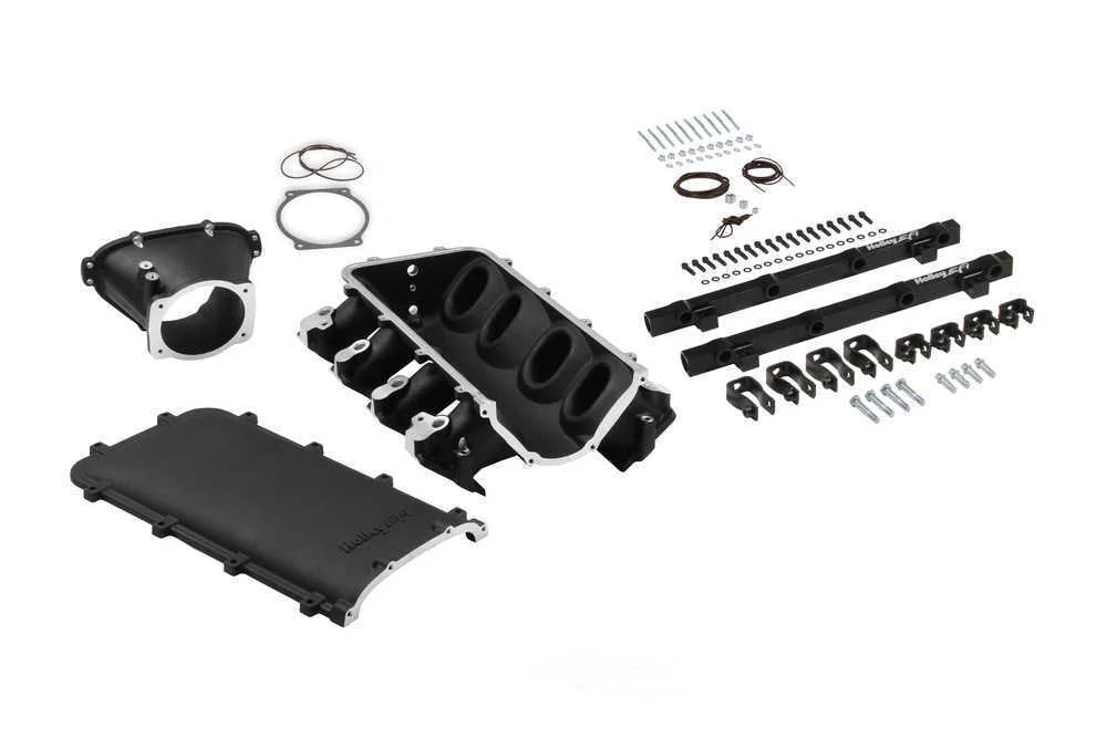 Holley EFI Holley Ultra Lo-Ram Manifold Kit Single Injector- Black 300-680BK fits GM LS3 / L92 - Side View