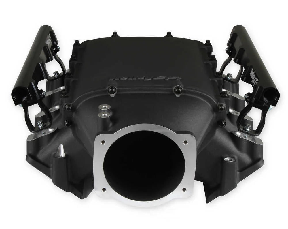 Holley EFI Holley Ultra Lo-Ram Manifold Kit Single Injector- Black 300-680BK fits GM LS3 / L92 - Back View