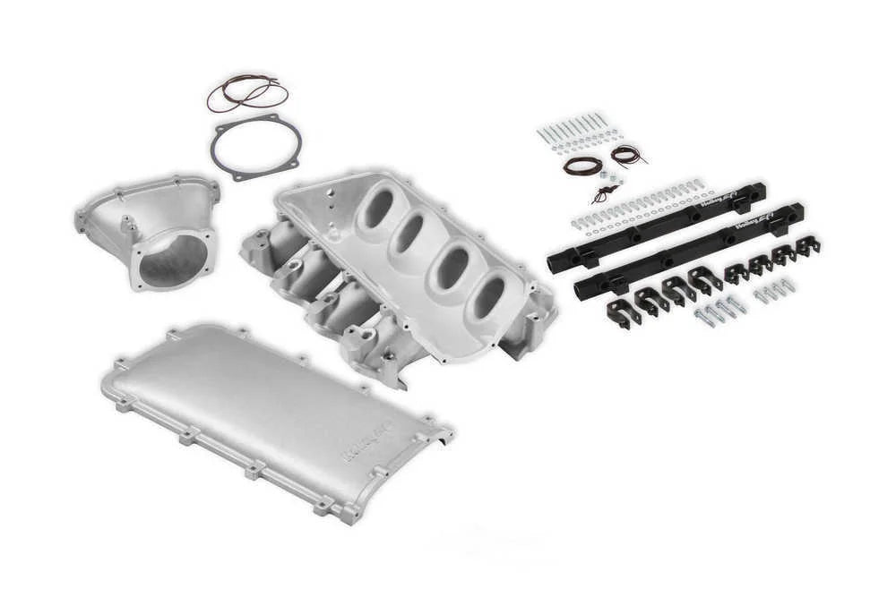 Holley EFI Holley Ultra Lo-Ram Manifold Kit Single Injector- Satin 300-680 fits GM LS3 / L92 - Side View