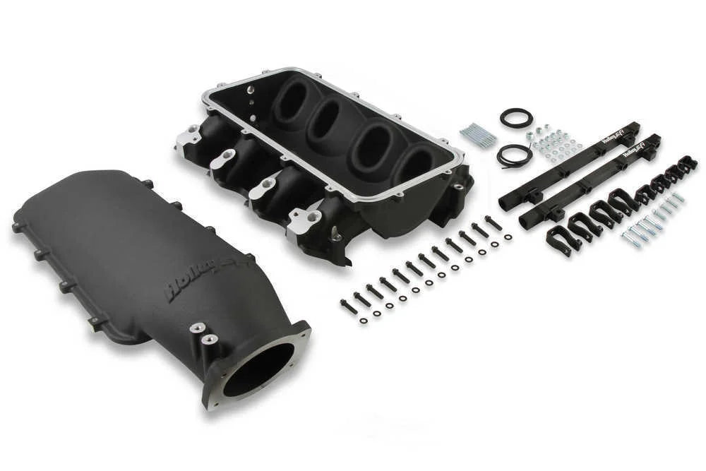 Holley EFI Lo-Ram Manifold Kit - Top-feed. Single Injector Black Finish 300-679BK fits LS3 - Additional View 6