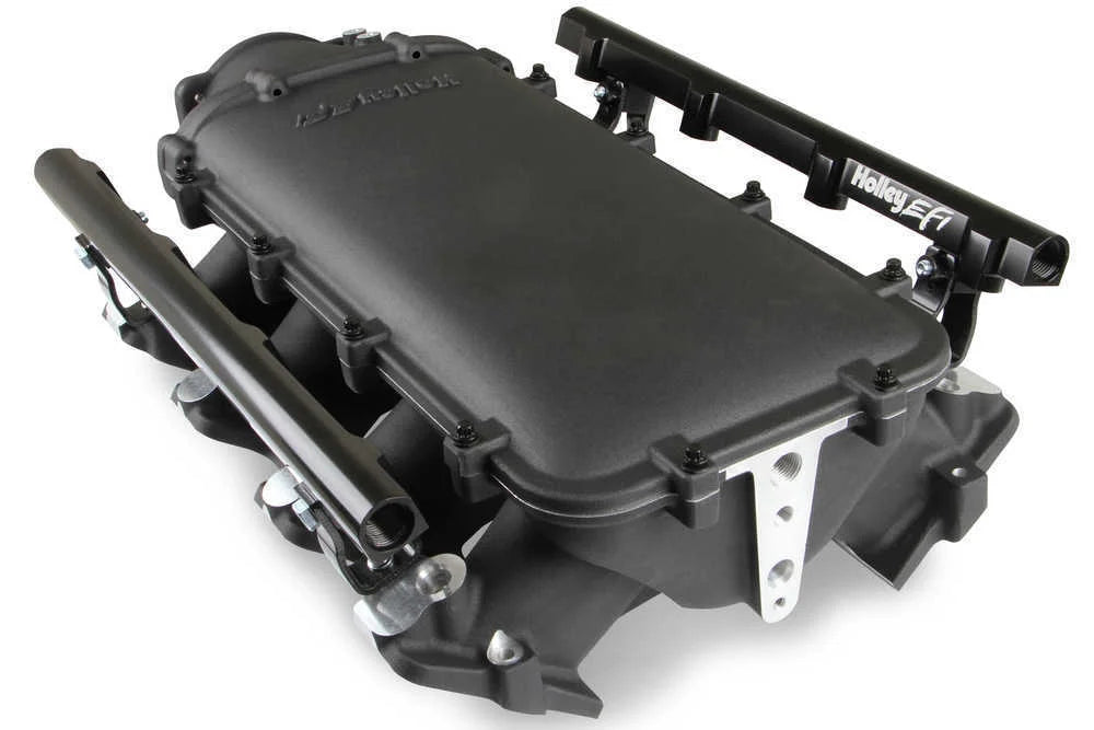 Holley EFI Ultra Lo-Ram Manifold Kit - Black Finish 300-621BK fits LS1 / LS2 / LS6 - Side View