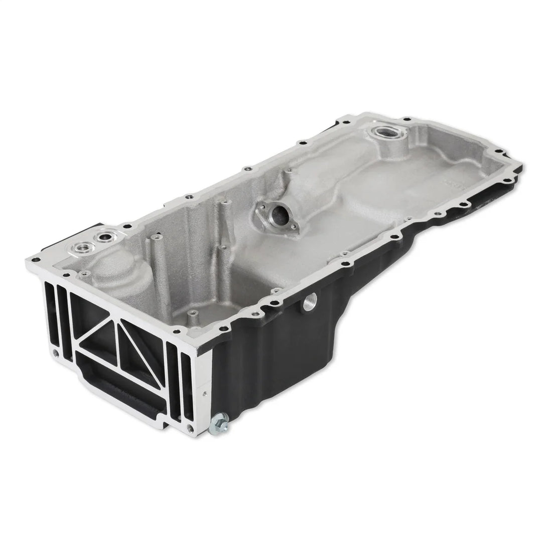 Holley GM Gen V LT Swap Oil Pan - Black - with Turbo Oil or PVC Return Port 302-20BK - Back View