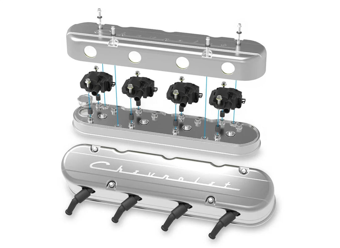 Holley Holley 2-Piece "Chevrolet" Script Valve Cover - Gen III/IV LS - Polished 241-176 - Back View