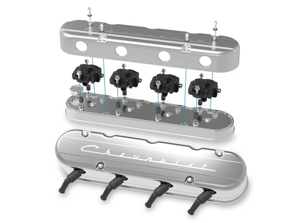 Holley Holley 2-Piece "Chevrolet" Script Valve Cover - Gen III/IV LS - Polished 241-176 - Back View