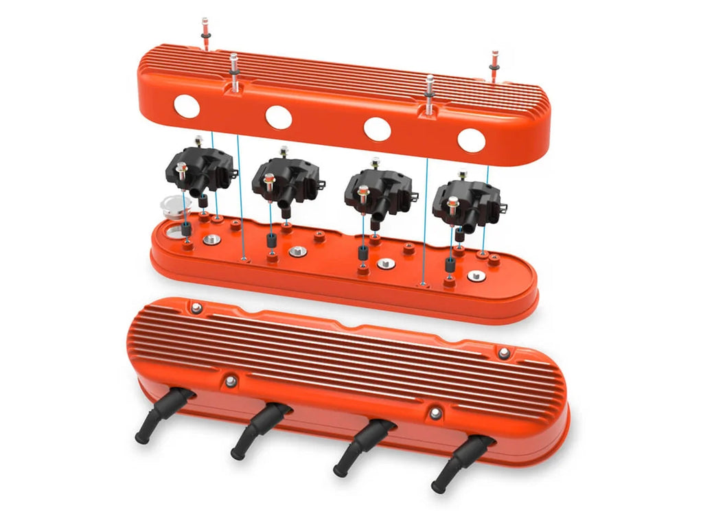 Holley Holley 2-Piece Finned Valve Cover - Gen III/IV LS - Factory Orange Machined 241-183 - Back View