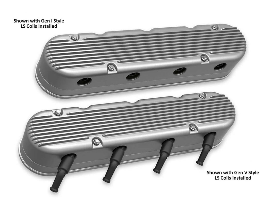 Holley Holley 2-Piece Finned Valve Cover - Gen III/IV LS - Natural 241-180 - Side View