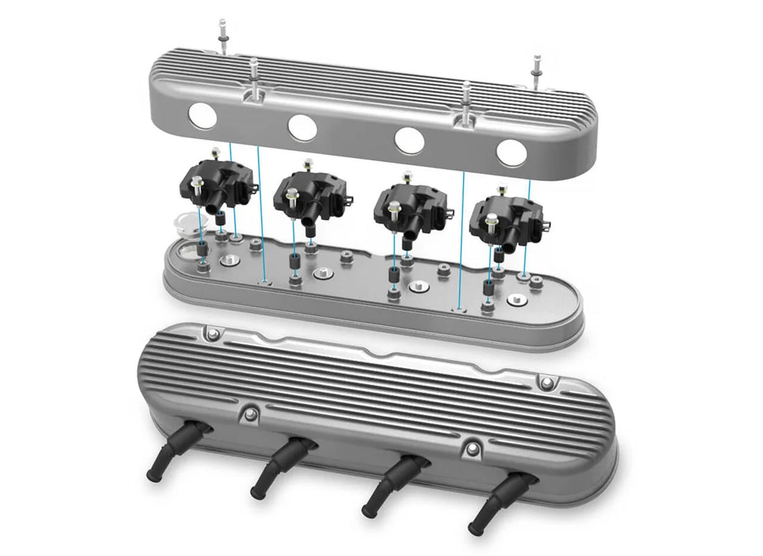 Holley Holley 2-Piece Finned Valve Cover - Gen III/IV LS - Natural 241-180 - Back View