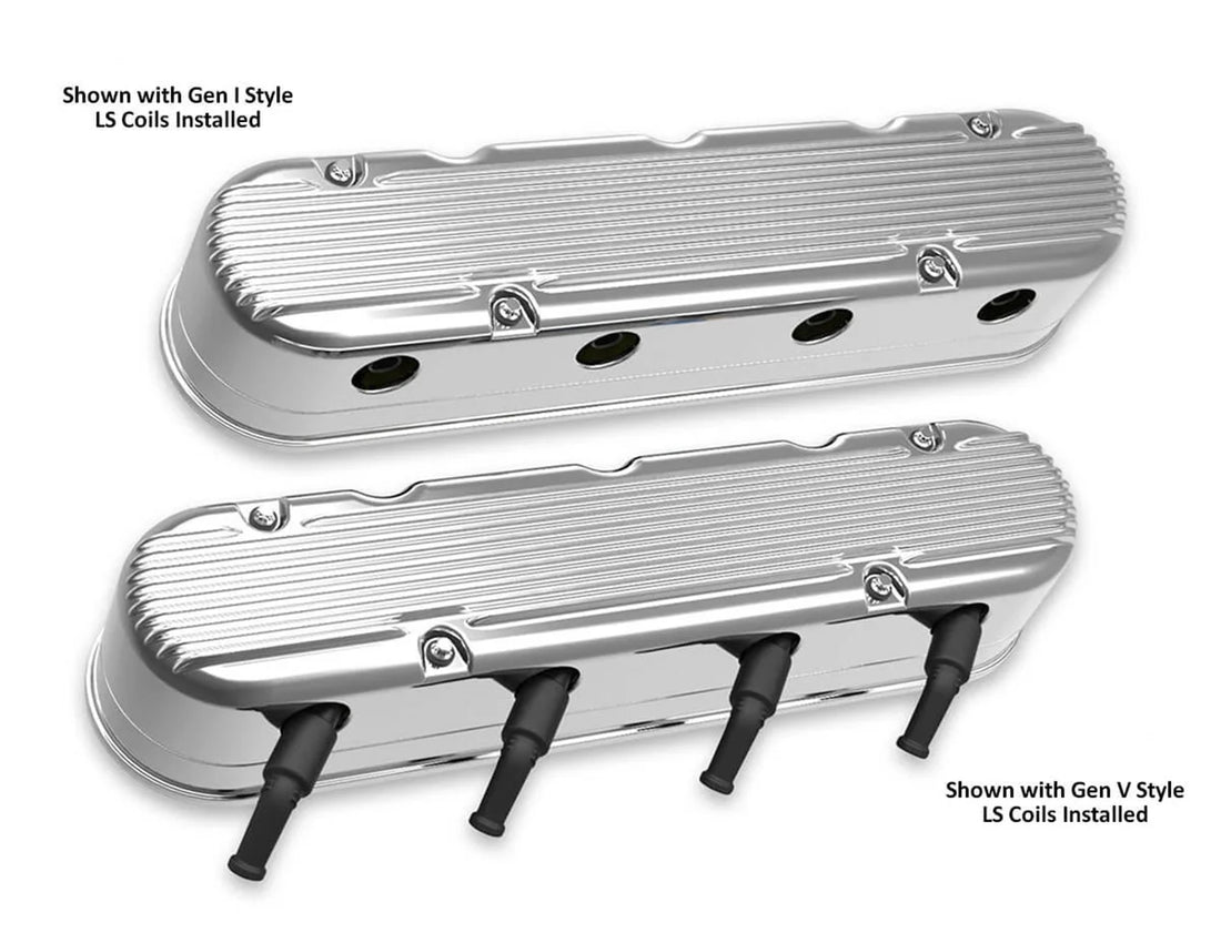 Holley Holley 2-Piece Finned Valve Cover - Gen III/IV LS - Polished 241-181 - Side View