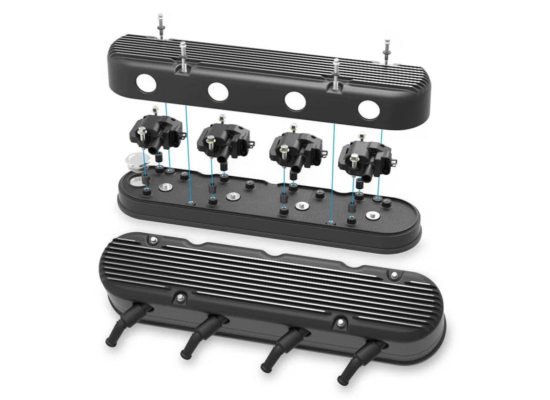 Holley Holley 2-Piece Finned Valve Cover - Gen III/IV LS - Satin Black Machined 241-182 - Back View