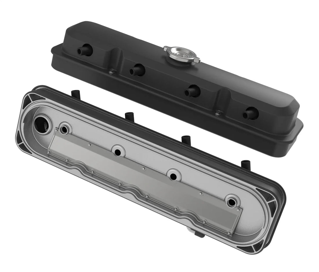 Holley Holley 2-Piece Pontiac Style Valve Cover - Gen III/IV LS - Satin Black 241-192 - Back View