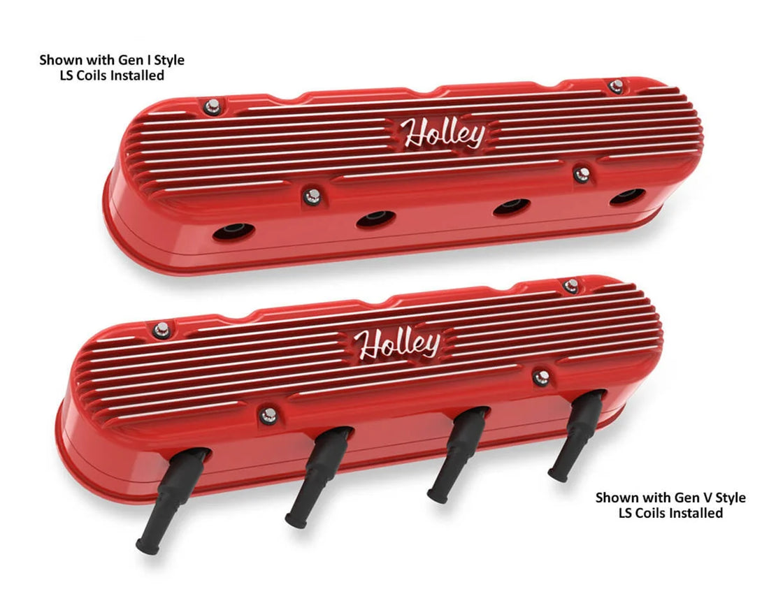 Holley Holley 2-Piece Vintage Series Valve Cover - Gen III/IV LS - Gloss Red Machined 241-174 - Side View