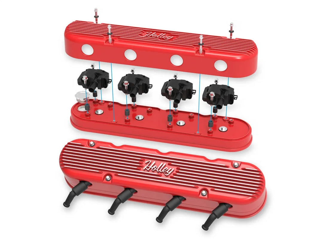 Holley Holley 2-Piece Vintage Series Valve Cover - Gen III/IV LS - Gloss Red Machined 241-174 - Installation View