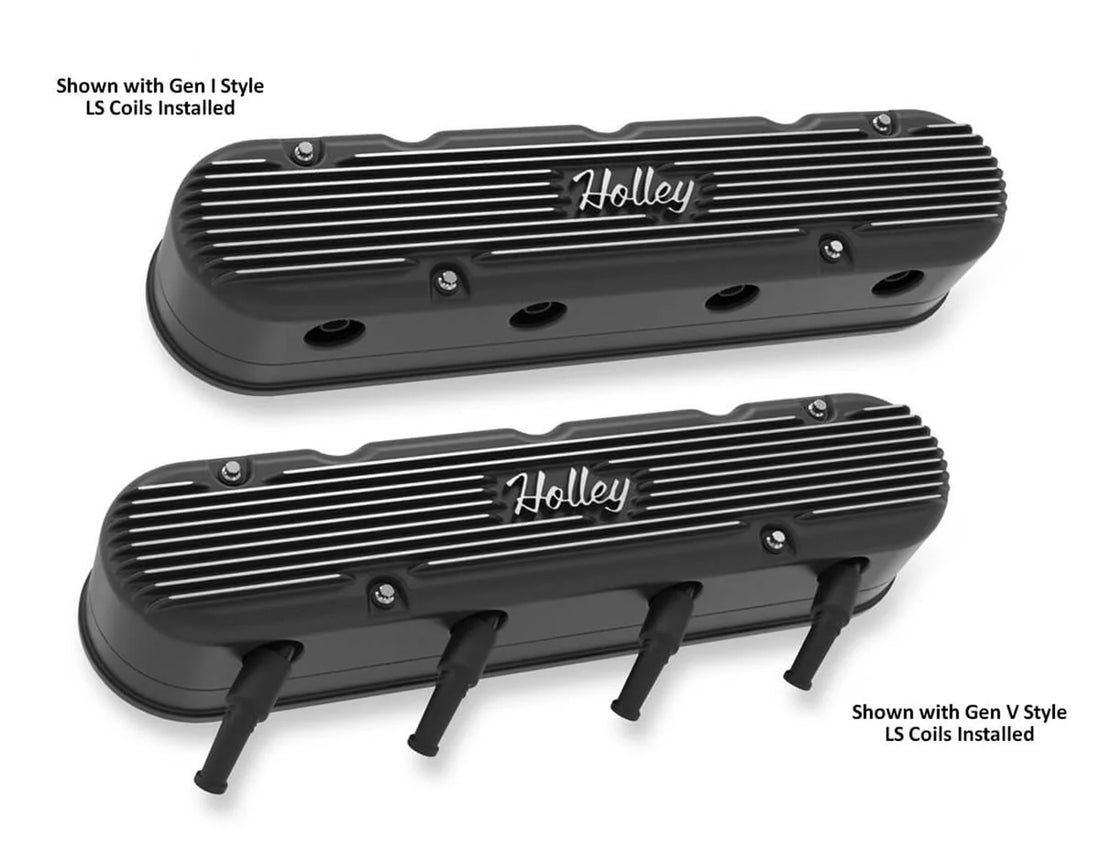 Holley Holley 2-Piece Vintage Series Valve Cover - Gen III/IV LS - Satin Black Machined 241-172 - Side View