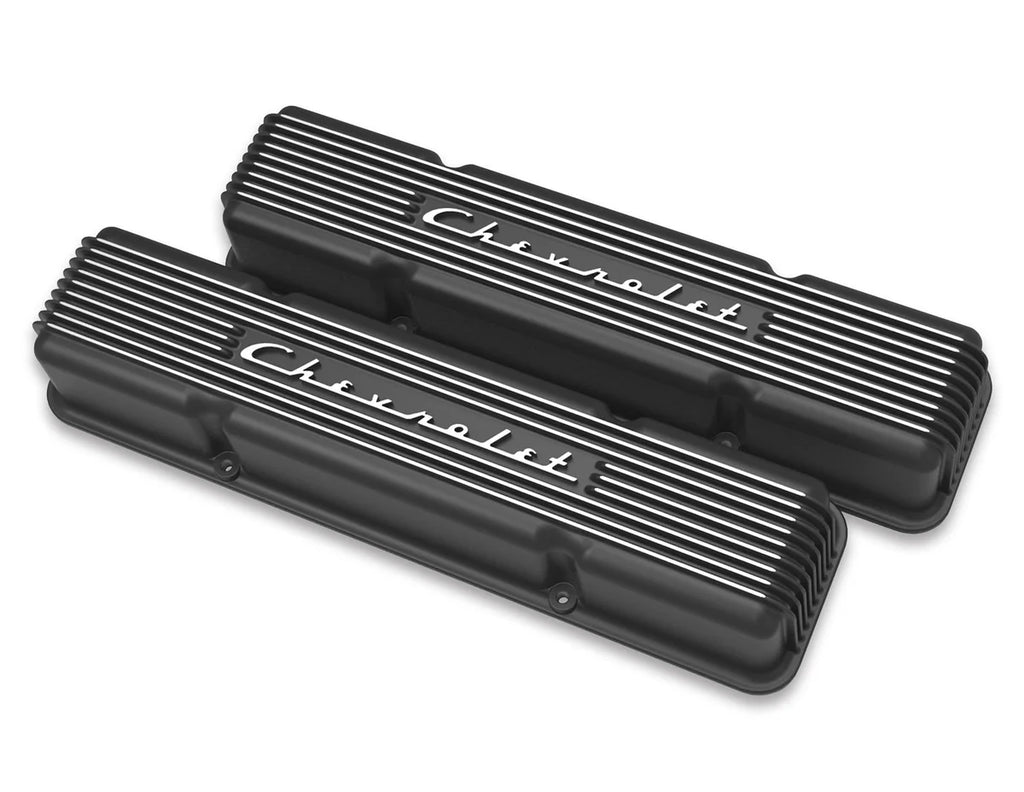 Holley Holley GM Licensed Vintage Series SBC Valve Covers Satin Black Machined Finish 241-108 - Main Product View