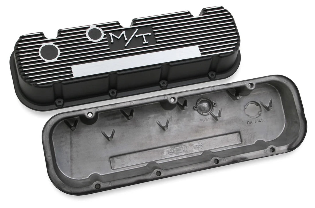 Holley Holley M/T Valve Covers - Vintage Style - Finned - BBC - Satin Black 241-85 - Side View
