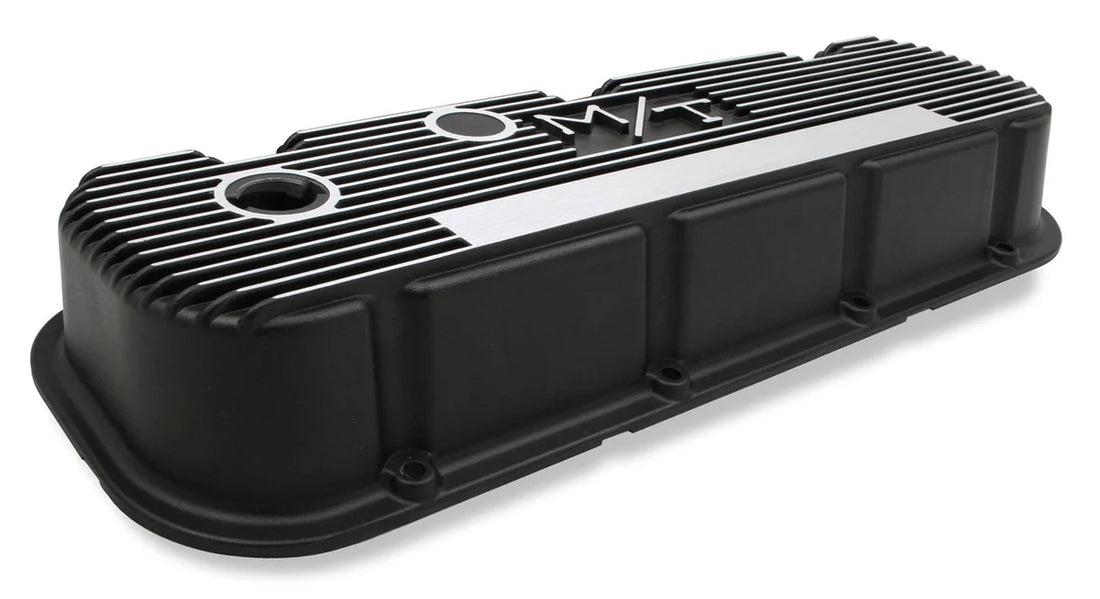 Holley Holley M/T Valve Covers - Vintage Style - Finned - BBC - Satin Black 241-85 - Back View