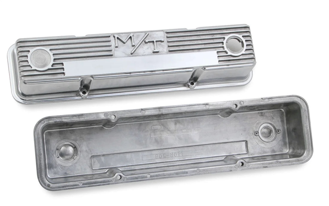 Holley Holley M/T Valve Covers - Vintage Style - Finned - SBC - Polished 241-82 - Side View
